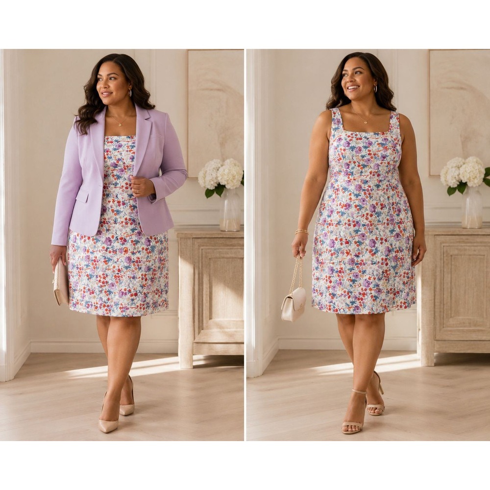 Ann Taylor Women Sz 14 100% Cotton Floral Square Neck Sheath Dress Sleeveless
